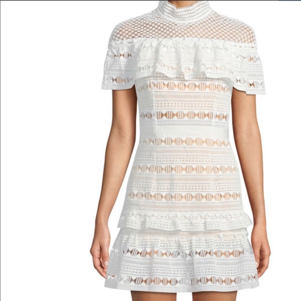 Avanti Sheila Ruffle Trimmed Lace Mini Dress sz L